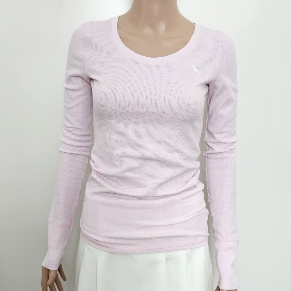 Abercrombie & Fitch Y2k Baby Pink Thermal Henley Coquette Waffle Ribbed Knit - Picture 9 of 9
